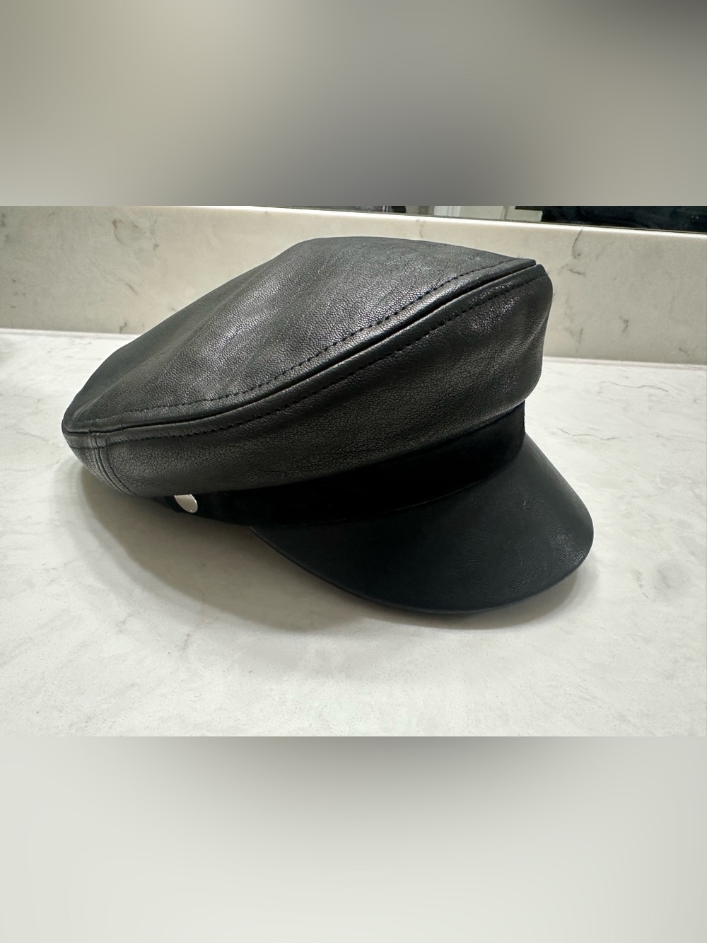 Black Leather Baker Boy Cap M/L